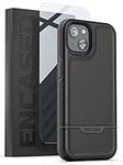 ENCASED [Mil-Spec Rebel Series Designed for iPhone 14 Case with Tempered Screen Protector, Ultra Shockproof Military Grade [10Ft Drop Rated] Dual Hybrid Heavy-duty Rugged Phone Cover (Black)