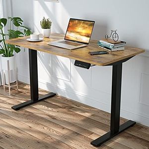 ADVWIN Electric Standing Desk 140 x 60cm, Height Adjustable Electric Sit Stand Desks with Smart Memory Lifting Base Sturdy Motor Computer Workstation 28"-45" for Home, Office, Study (Dark Wood, Black)