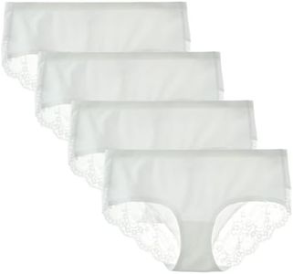 LIQQY Women's 4 Pack Cotton Lace Coverage Seamless Brief Panty Underwear Mid-Waisted Underpants (White/4Pk, Small)