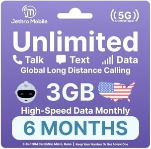 $20/Month Jethro Mobile Phone Plan, 3GB High-Speed Data, Unlimited Talk, Text & Data for Everyone, SIM Card Kit (6-Months)