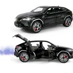 VikriDA Big Size 1:24 Scale Diecast Model Car - Lambo Urus with Smoke,Sound and Light Effects - Pullback Vehicle Toy Collection for Kids, Black