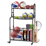 Arejonner Garage Sports Equipment Organizer - Rolling Ball Storage Bin with Wheels and Rope