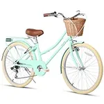 Glerc Missy 24" inch Girl Cruiser Kids Bike Shimano 6-Speed Teen Hybrid City Bicycle with Rack for Youth Ages 7 8 9 10 11 12 13 14 Years Old Wicker Basket & Lightweight, Mint Green