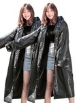 2-Pack Reusable Rain Ponchos for Adults - Hooded Raincoats Rain Cover Poncho for men and women (Black, Free Size)