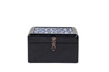 CONTRAST LIVING Nayran Wooden Decorative Jewellery Painted Box with Cotton Fabric on top (Outer Size- 22x22x13 Cm || Fabric Colour -White & Black)