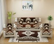 jayvaam Sofa Seater Slip Covers with Arm and Cushion and Table Cover - 3+2 Seater Velvet Sofa Cover Set for Single Sofa Couch - 5 Seater Sofa Seat Protector Slip and Back Covers, 2701_Coffee