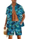 EISHOPEER Men Short Sets Outfits 2 Piece Casual Summer Button Down Short Sleeve Hawaiian Shirt and Shorts Green Leaf Medium