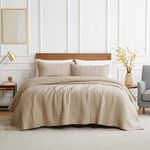 palassio Dark Beige 100% Cotton Quilt Queen Size Bedding Sets with Pillow Shams, Lightweight Soft Bedspread Coverlet, Quilted Comforter Bed Cover for All Season, 3 Pieces, 90x96 inches