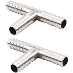 Beduan Stainless Steel 1/4" Hose Barb, 3 Way Tee T Shape Barbed Co2 Splitter Fitting (Pack of 2)