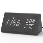 aboveClock Digital Alarm Clock, Wooden Bedside Clock with Clear LED Display, Snooze Function, Brightness Adjustable, Temperature and Humidity【USB Cable Operated】