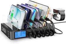 Charging Station for Multiple Devices, 245 W 7 Port Charger with LCD Screen and 2-in-1 i-Watch Charging Holder, USB Charging Station for Tablet and iPad iPhone 16/15/Pro/Max Samsung etc. (Charging