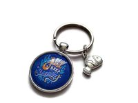 Just keep SWIMMING 25mm handmade glass cabochon nemo fish charm keyring gift, beach sea swimmer novelty birthday Xmas present, love to swim gift