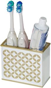 Creative Scents White Toothbrush Holder - Decorative Toothbrush and Toothpaste Holder for Bathroom - Elegant Family Bathroom Toothbrush Organizer Holds Multiple Toothbrushes (Diamond Lattice)