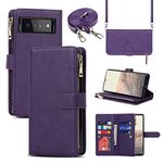 Jaorty Google Pixel 6 Phone Case Wallet for Women Men with Crossbody Strap Lanyard,Google Pixel 6 Wallet Case with Card Holer,Zipper Pocket PU Leather Phone Case for Pixel 6, 6.4 Inch, Purple