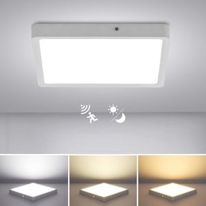 Combuh LED Ceiling Light with Motion Sensor and Twilight Sensor, 18W 1800LM Ceiling Lamp with Time Settings, 3000K~6000K Modern Square Ceiling Light with Sensor for Hallway Garage Basement Ø22.5CM