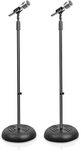 Universal Compact Base Microphone Stand - 2.8 to 5 Ft Height Adjustable Heavy Duty Lightweight Studio Floor Standing Mic Holder w/ Standard 5/8" Mic Adapter - Pyle PMKS5X2 (Pair)