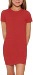 SHENHE Girl's Basic Short Sleeve Crew Neck Bodycon T Shirt Pencil Mini Dresses Red 10Y