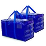 Ginsco Extra Large Heavy Duty Moving Bag Storage Totes Packing Bags Organizer Tote with Strong Handles Double Zippers for Transporting Organizing Travelling College Dorm Bedroom Closet (2 Pack, Blue)