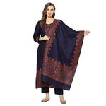 Safaa Women's Acro Wool Woven Suit and Dupatta with 4 Side Border.(Unstitched, Navy Blue, Free Size)