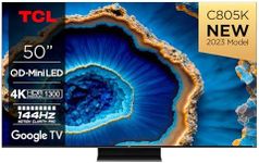 50C805K 50" QLED Mini LED C805 4K Ultra HD Android Smart HDR TV (Dolby Atmos, Dolby Vision, HDR10+, Bluetooth, 144Hz Motion Clarity Pro, Chromecast Built-In, 240Hz Game Accelerator)
