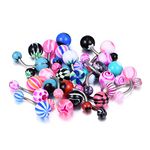 D.Bella 25 Pieces Belly Button Ring Pack Mixed Colorful Belly Navel Rings 14G Surgical Steel Assorted Belly Navle Piercing Jewelry, Metal, stainless-steel