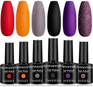 senvenski Halloween Gel Nail Polish Kit - UV/LED Nail Art Set with Grey Black Purple Wine Red Maroon Orange Coral Lavender Glitter Colors | Manicure Gift Kit for Women, Salon Home Use(CS6-032)