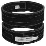 DEFY Power Lifting Belt Lever Buckle Genuine Leather 10MM Gym Training Exercise Belt Black (Small)