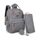 Diaper Bag Backpack with Portable Changing Pad, Pacifier Case and Stroller Straps, Dikaslon Large Unisex Baby Bags for Boys Girls, Multipurpose Travel Back Pack for Moms Dads,Gray