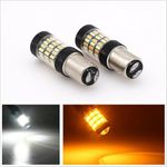 Automaze 60 LED Super Bright White Amber Dual Color Switchback Error Free Canbus 1157 2057 2357 7528 LED Bulbs with Projector for Car Parking Turn Signal Lights