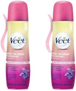 Veet Spray On Hair Removal Cream - Sensitive Formula with Aloe Vera and Vitamin E for Legs & Body, 5.1 oz (Pack of 2)