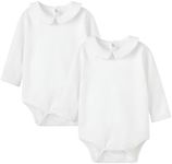 pureborn 2-Pack Newborn Unisex Baby Bodysuit Peter Pan Collar Solid Baptism Long Sleeve White 0-3 Months