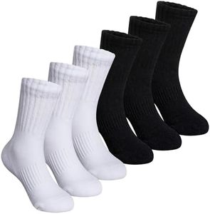 SeeyAN Kids Socks Boys Crew Athletic Half Cushioned Cotton Sport Running Arch Support Breathable Socks 6 Pairs (6 Pairs White+Black, 3-5 Years)