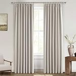 100% Blackout Thermal Curtains 84 Length 2 Panels Set for Bedroom,Flax Linen Windows Pinch Pleated Drapes with Hooks for Track 7ft Modern Rustic Living Room Darkening Curtains 84 Inches Long Off White