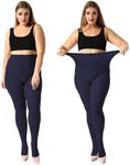 MANZI Women's Navy Blue Tights Plus Size 2 Pairs Control Top Basic Pantyhose XL