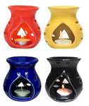 Mkd2 Rise Ceramic Candle Operated Aroma Oil Burner Diffuser Lamp -Set of 4 (Red, Yellow, Blue, Black) Multicolor for Home Fragrance