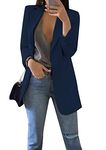 YMING Women's Formal Simple Suit Wear Ladies Jackets Lapel Collar Plain Blazer Jackets Navy Blue 3XL