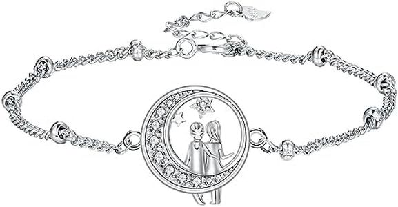Hifeeled Pulseras Hermanas Plata de Ley 925 para Mujer Luna Colgante com 3A Circonia Cúbica Regalos Originales Para Mujeres Hermanas Amigos -Ajustable（16cm+4）