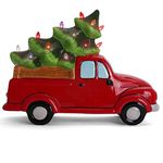 Milltown Merchants Ceramic Christmas Tree and Vintage Truck - Tabletop Decor and Christmas Tree Lights - (11" Red Truck/Multicolored Lights) - Lighted Vintage Ceramic Tree and Truck