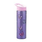 Smash Stainless Steel Water Bottle with Flip Top Lid and Straw - Butterfly 750ml Purple