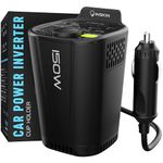 Inskin 150W Car Power Inverter, Cup Holder DC 12V to 110V Converter with 2 AC Outlets, 1 PD USB-A & 2 PD USB-C Charging Ports, 1 Cigarette Lighter Socket for Laptops, Smartphones, Tablets - Black