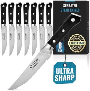 Cutluxe Steak Knives Set of 8, Serrated Steak Knives – Forged High Carbon German Steel, Full Tang, Ergonomic Handle Design – Artisan Series