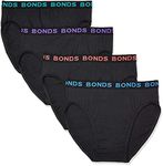 Bonds Men's Underwear Hipster Brief - 4 Pack, Black / Bright Band (4 Pack), Large