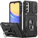 Nvollnoe for Samsung Galaxy A15 5G Case with Slide Camera Cover Drop Tested Military Grade Heavy Duty Protective Durable Sturdy Rotate Ring Kickstand Phone Case for Samsung A15 5G(Black)