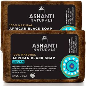 Ashanti Naturals African Black Soap Bar | Scented Natural Black Soap with Raw Shea Butter and Coconut Oil - 2pk 4oz Bars (Argan)