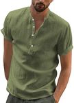 YAOBAOLE Shorts for Men Linen Shirt Casual Soft Basic Regular Fit Shirt Army Green 2XL