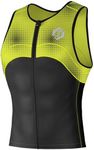 SLS3 Tri Top Men - Sleeveless Mens Triathlon Top – PRO Premium FX Material - 3 Pocket Triathlon Shirts for Men (Lime & Black Flash, Small)