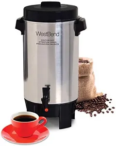 West Bend 58002 Highly Polished Aluminum Commercial Coffee Urn Features Automatic Temperature Control Large Capacity with Quick Brewing Easy Prep and Clean Up Up, 42-Cup, Silver