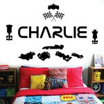 Personalised Name Children Wall Art Sticker - Racing Driver Formula 1 Cars Sport [Large] [Black]