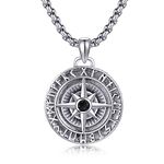 URONE Viking Compass Necklace For Men 925 Sterling Silver Vintage Vegvisir Pendant Necklace Norse Viking Jewellery Gift For Women Men Teen Norse Pagan