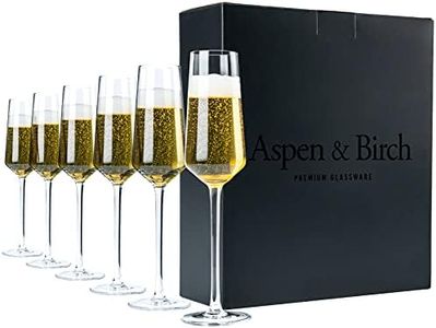 Aspen & Birch - Classic Champagne Flutes Set of 6 - Champagne Glasses - Mimosa Glasses, Premium Crystal Stemware, Clear, 6 oz, Hand Blown Glass Champagne Flutes - Hand Crafted by Artisans